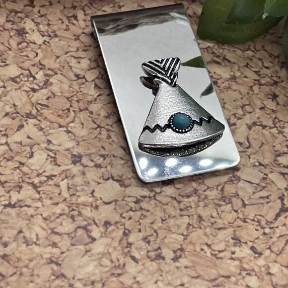 Teepee Tipi Native American Money Clip Stainless Steel Arrow Quality Turquoise - Picture 4 of 12